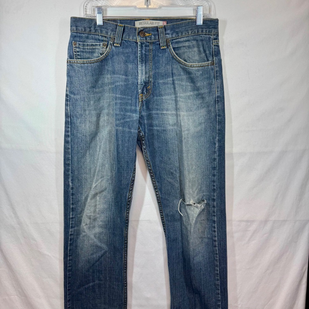 Levi's 505 Regular Fit‎ Jeans Distressed Denim Pants Medium Wash Sz 31x32